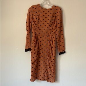 ASOS Tan Long Sleeve Dress with Black Pattern NWT!